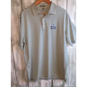 Peter Millar Polo Shirt Summer Comfort Blue Yellow Stripe Stretch L Performance